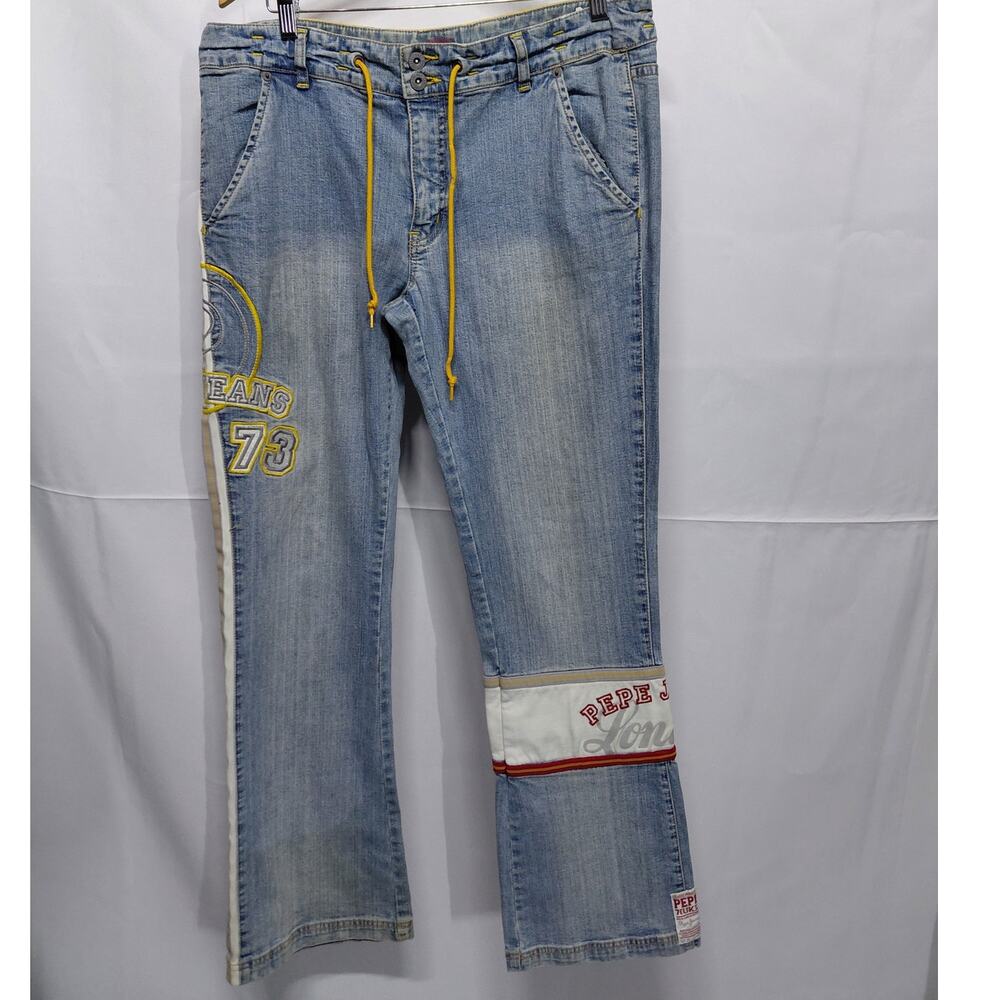 Vintage Pepe London 7[UK]3 Jeans Embroidered Denim Jeans Blue Solid Size 33